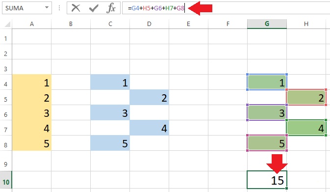 Sumar con barra de fórmulas en Excel