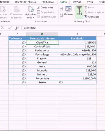 Ejemplo de filtrado de datos en Excel
