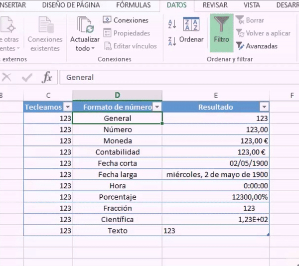 Ejemplo de ordenación en Excel