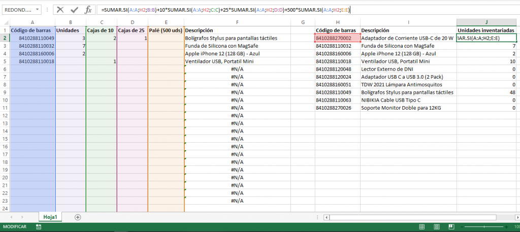 Plantilla completa para inventario en Excel con multiplos por packaging