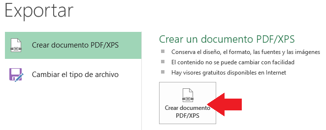 crear documento PDF en Excel